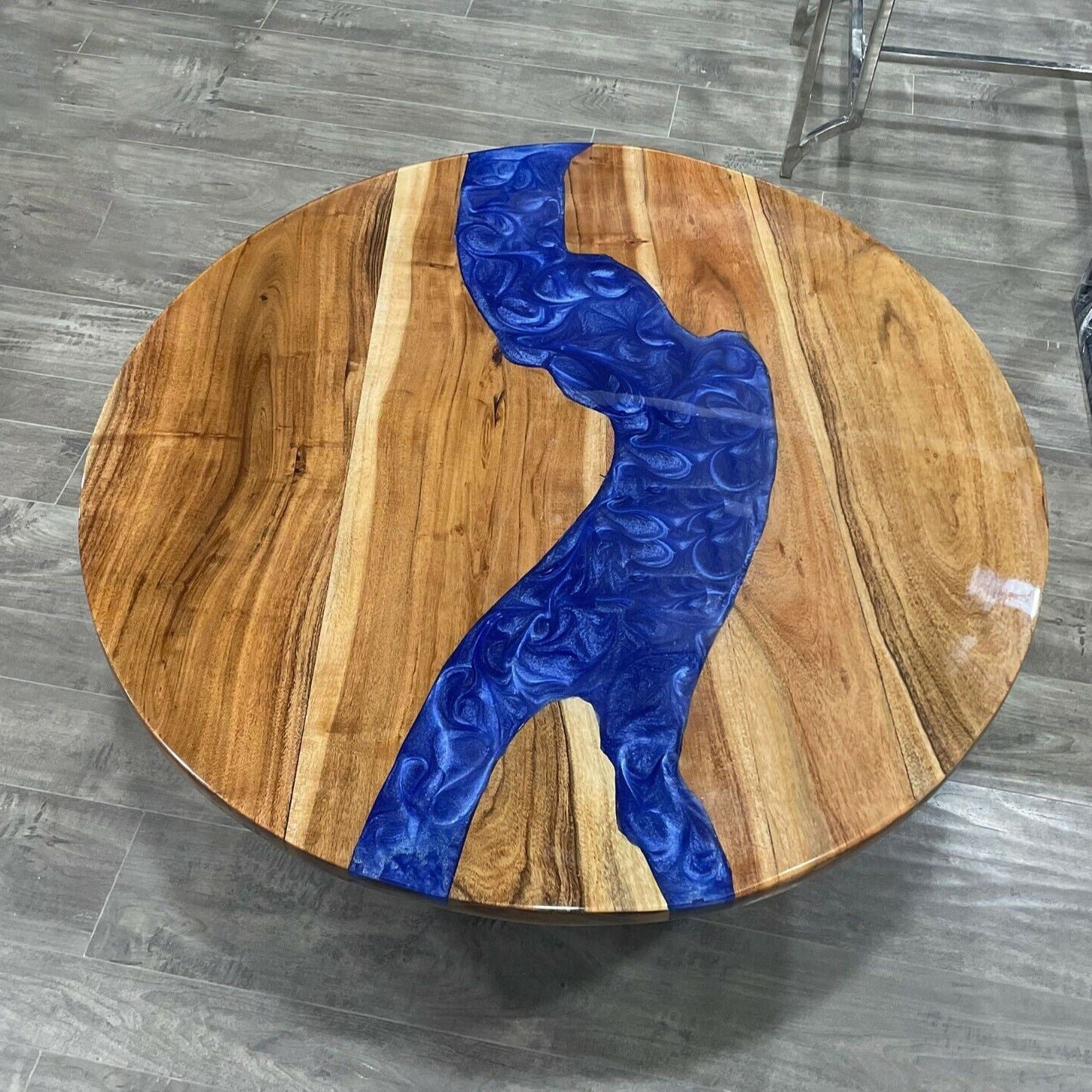 Custom Resin Blue River Round Epoxy Table in Austin