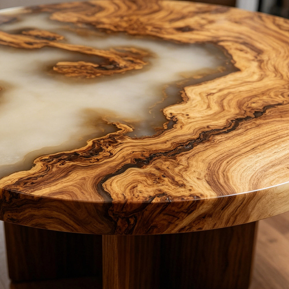 Custom Round Olive Epoxy Table for Sophisticated Lounge Spaces RT37 in Chicago