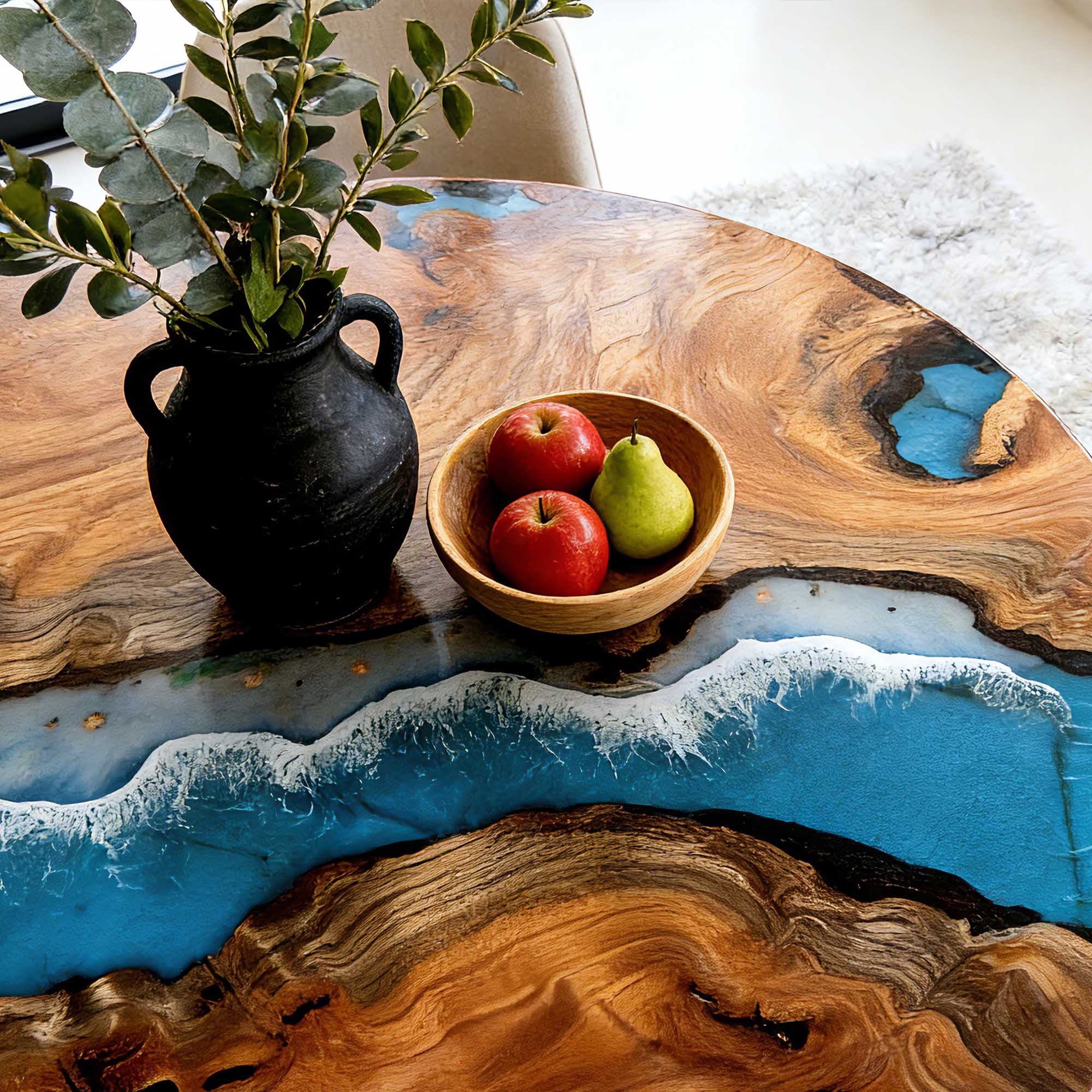 Beech Seawave Blue Resin Epoxy Table in San Diego