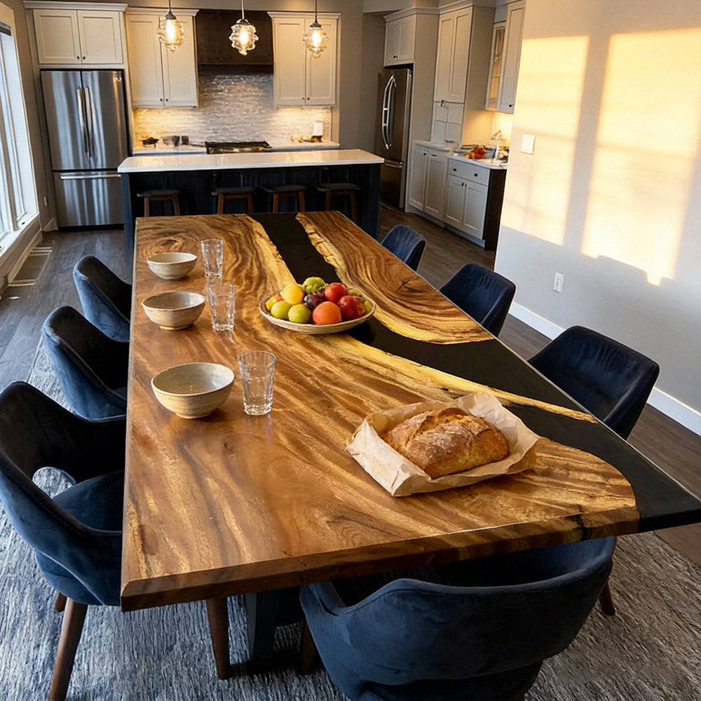 Custom Walnut Black Resin Epoxy Table in Texas