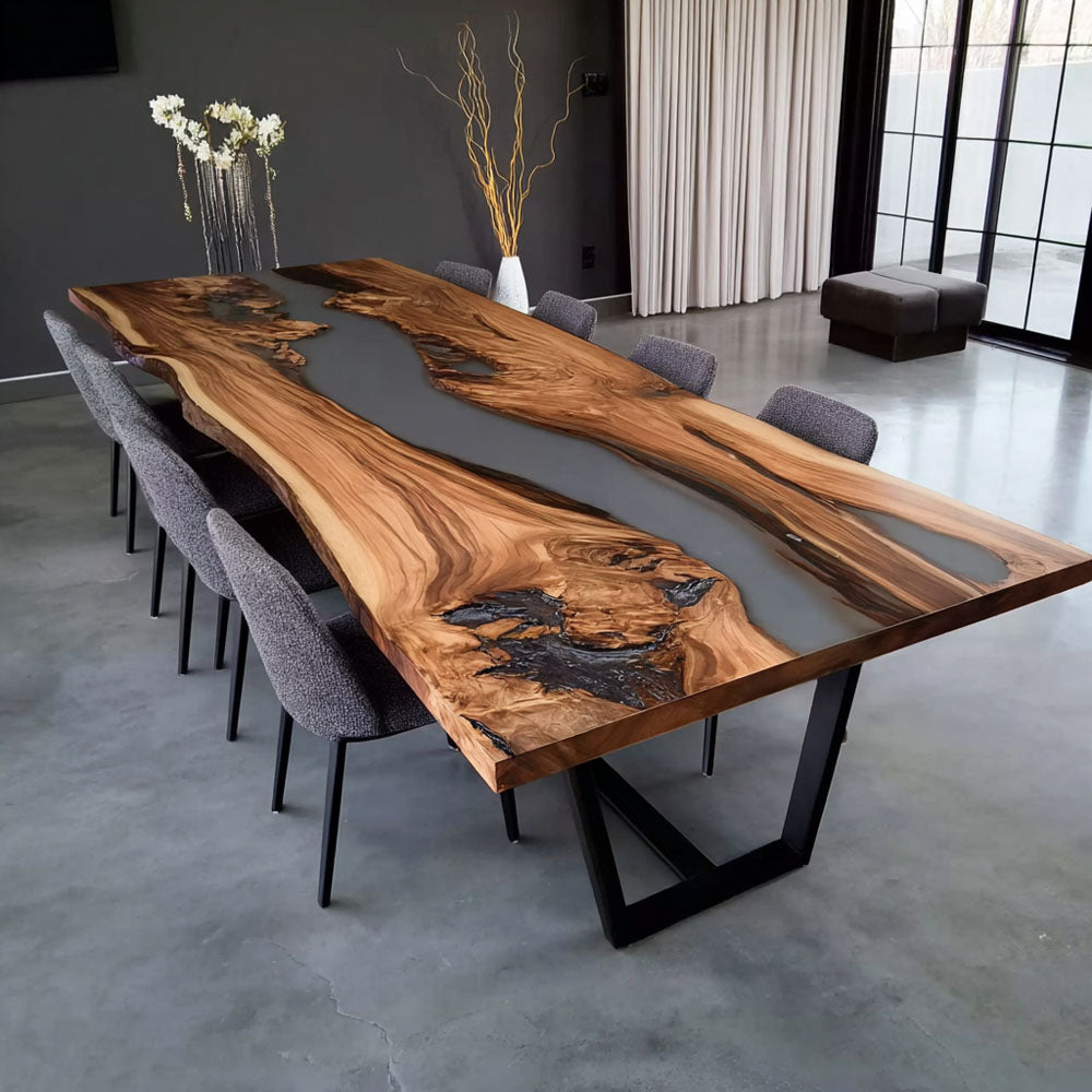 Custom Walnut Transparent River Dining Resin Epoxy Table in Los Angeles
