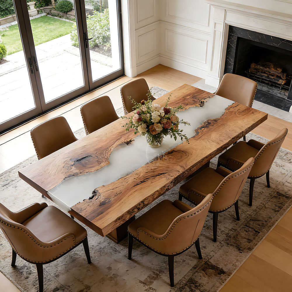 Wood Live Edge White River Epoxy Resin Table in Los Angeles