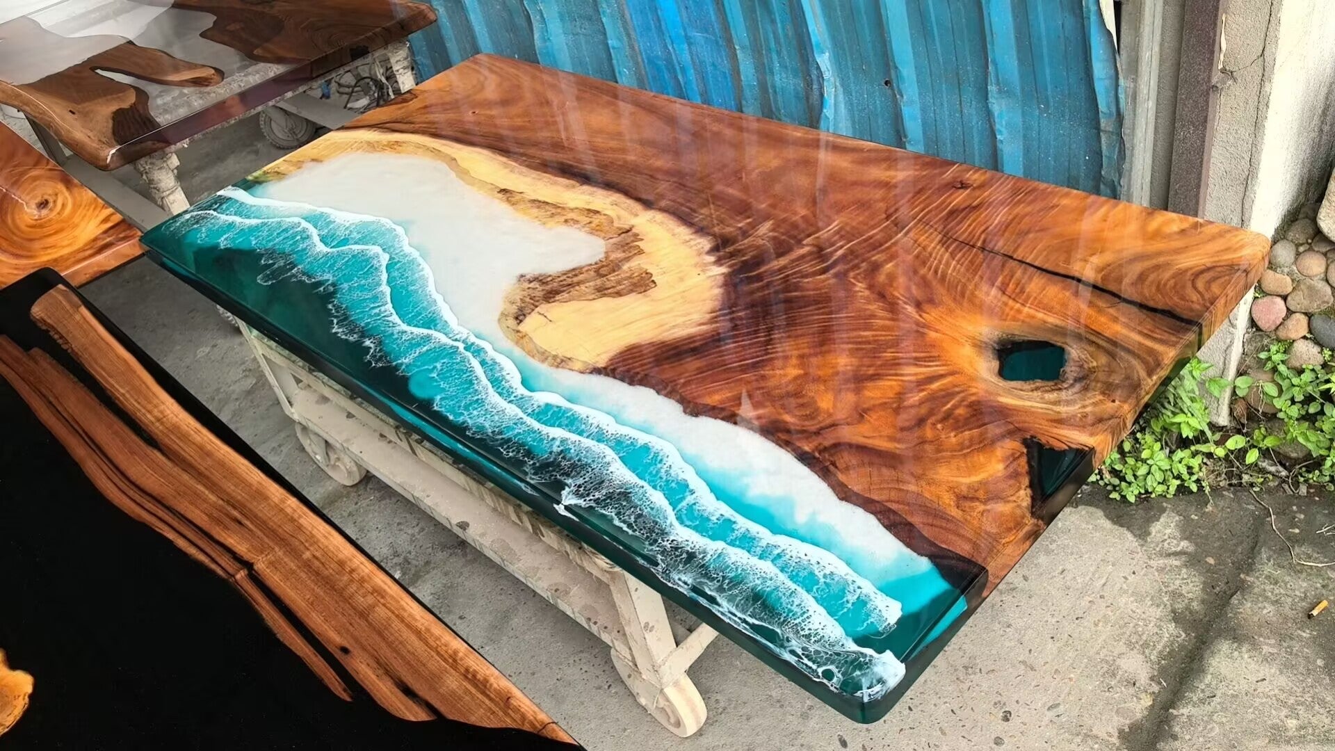Ocean Wave Walnut Wood Epoxy Table - Kazanahome in Florida
