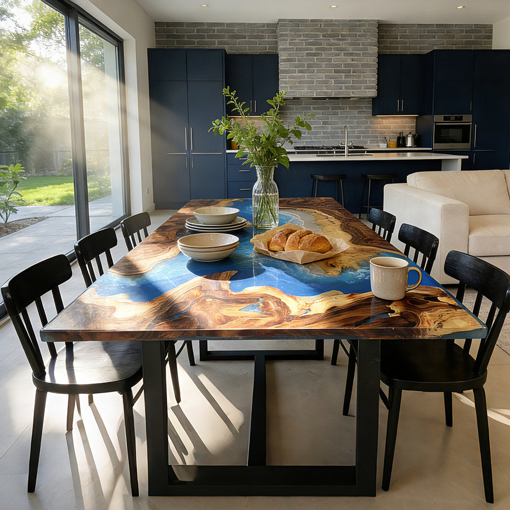 Custom Walnut Wood Epoxy Table in California