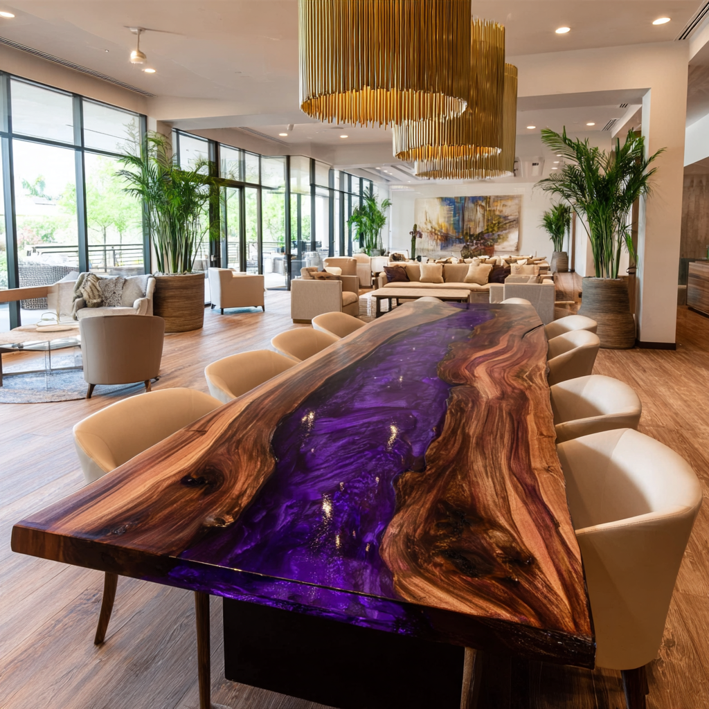 Dramatic Walnut Purple River Epoxy Table - Handcrafted in Chicago