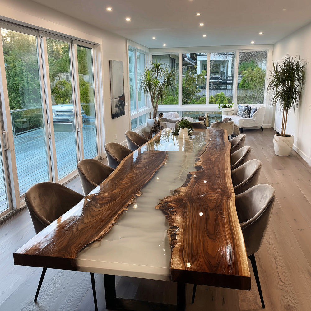 Elegant Black Walnut Epoxy Table with White Epoxy in San Diego