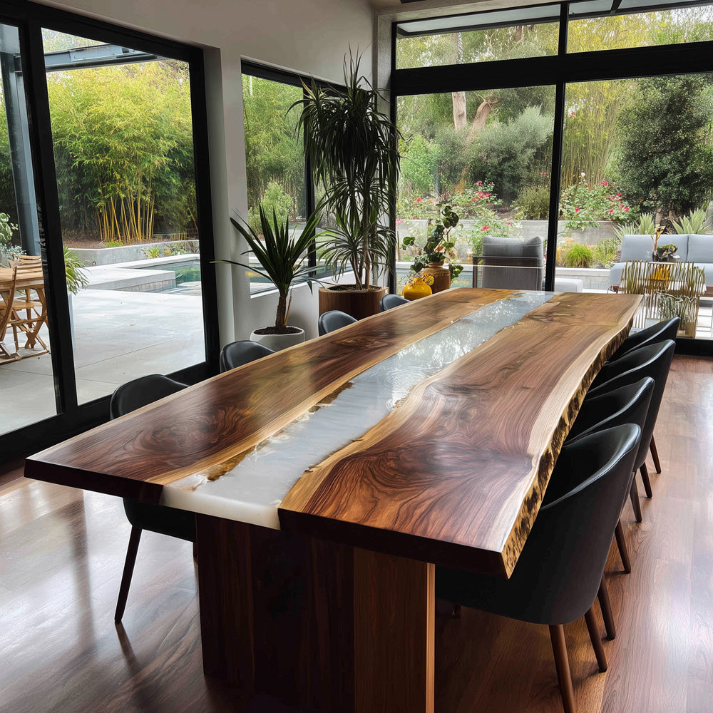 Elegant Black Walnut Epoxy Table with White Epoxy in Los Angeles