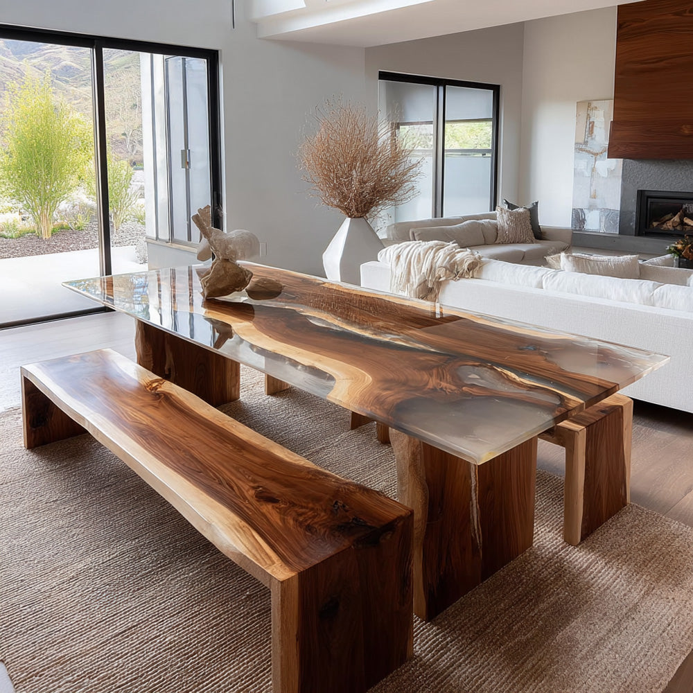 Black Walnut Epoxy Table Set in Aspen