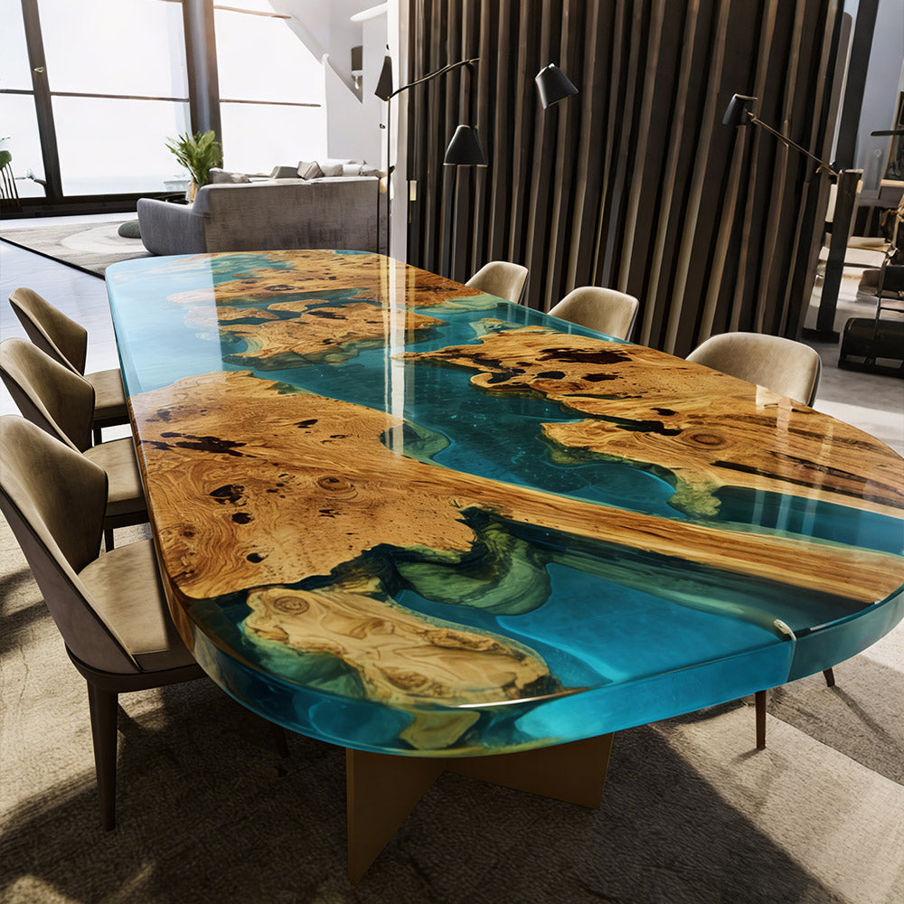 Olive Wood Oval Epoxy Table - for Luxury Interior Design & Modern Homes KCT76 in California