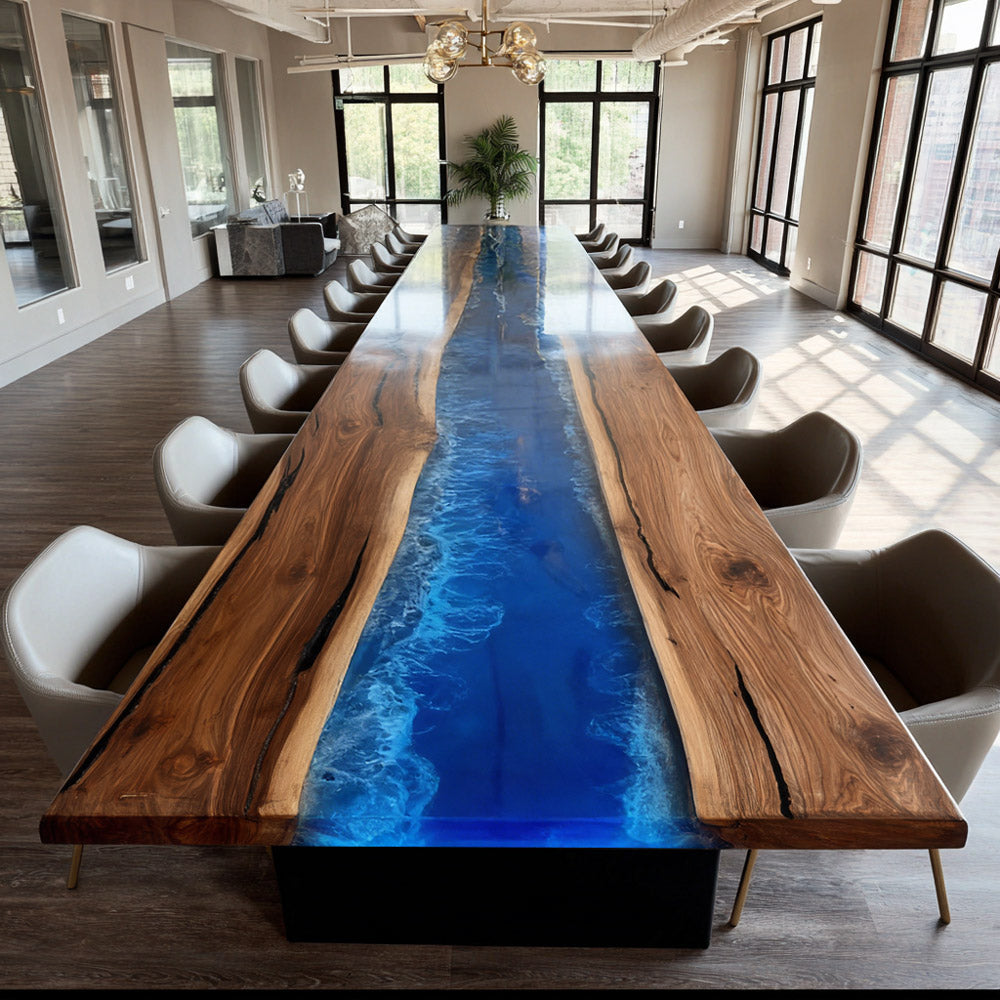 Extra Large Prestigious Walnut Coastal Blue Wave Boardroom Table in Brooklyn