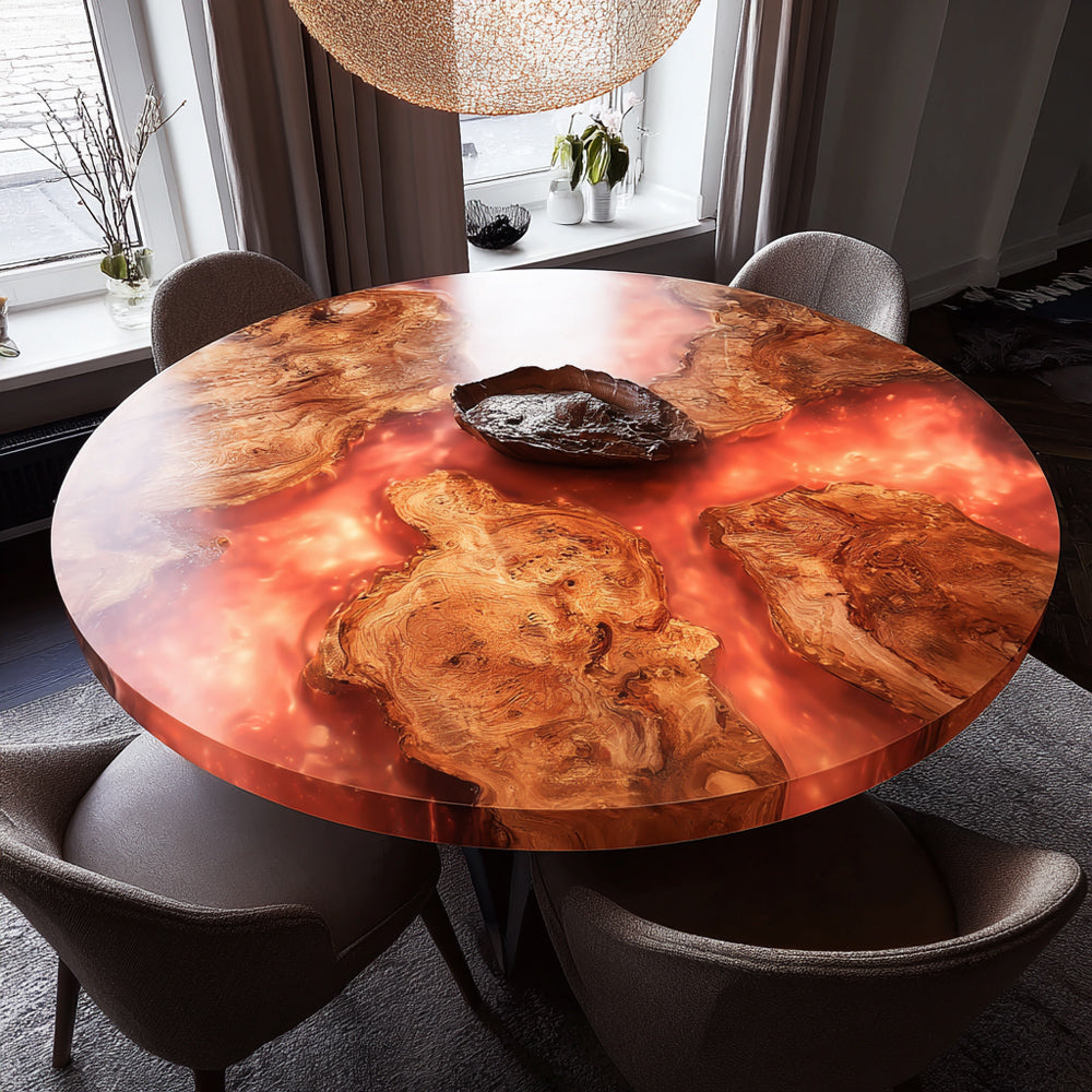 Golden Camphor Round Epoxy Table – Handmade Showpiece in Malibu