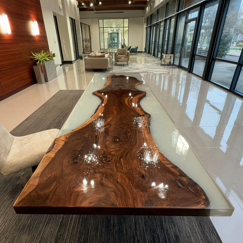 Grand Large-Scale Hosting Milk White Resin & Black Walnut Epoxy Dining Table for Holiday Banquets in Los Angeles