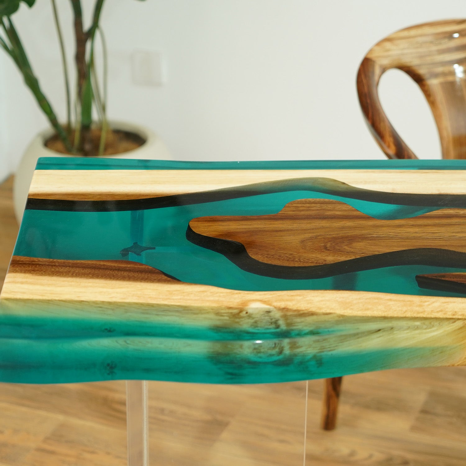 Green Transparent Dining Epoxy Table Kazanahome