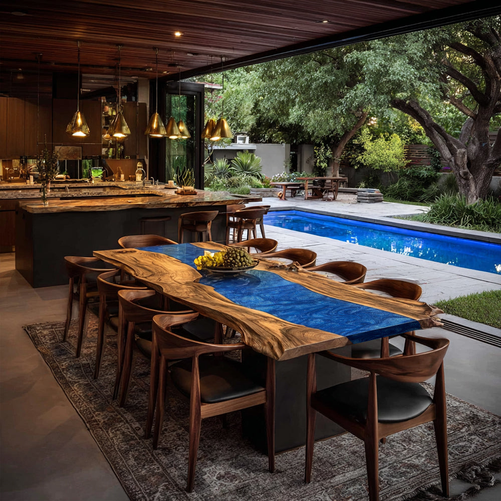 Olive Wood Resin Epoxy Table – A Coastal Treasure for Seaside Sanctuary in Scottsdale