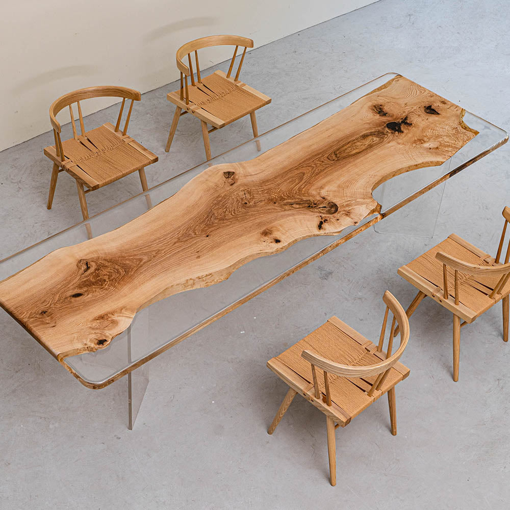 KAZANA Ash Wood Epoxy Live Edge Dining Table