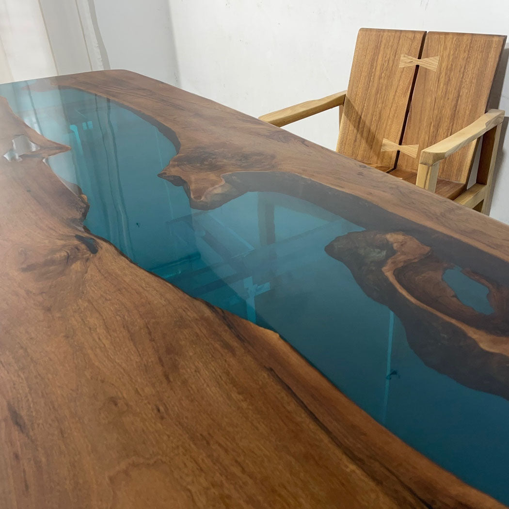KAZANA Black Walnut Blue Epoxy River Table 82.67"L 33.46"W