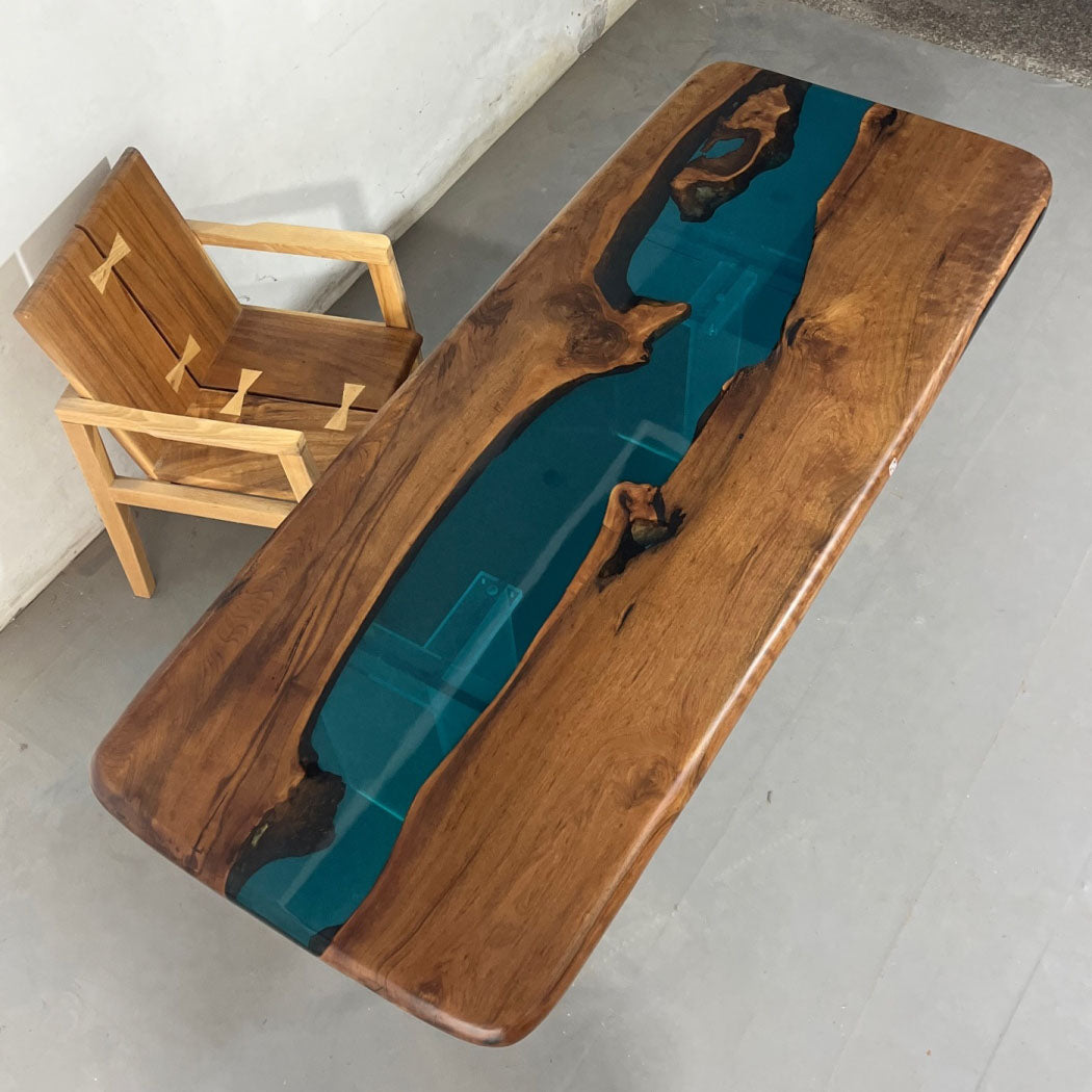 KAZANA Black Walnut Blue Epoxy River Table 82.67"L 33.46"W