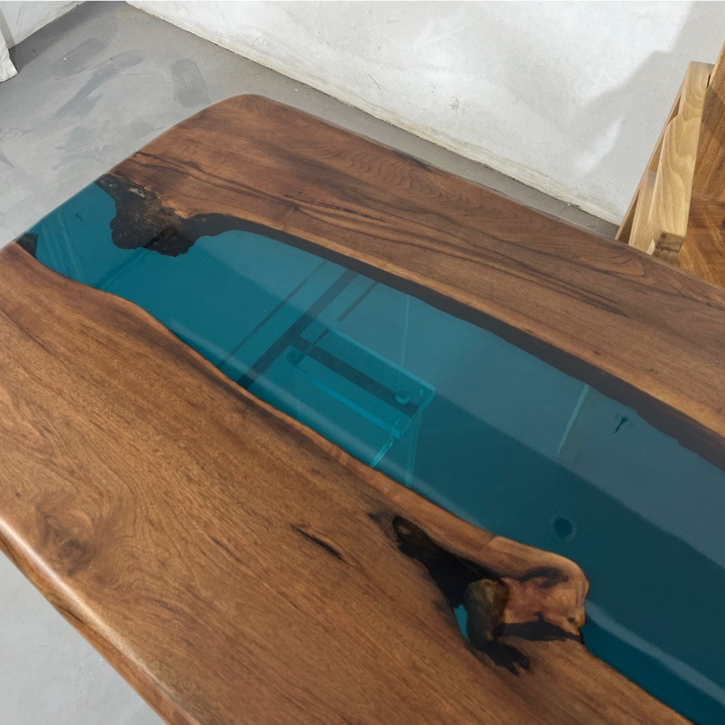 KAZANA Black Walnut Blue Epoxy River Table 82.67"L 33.46"W