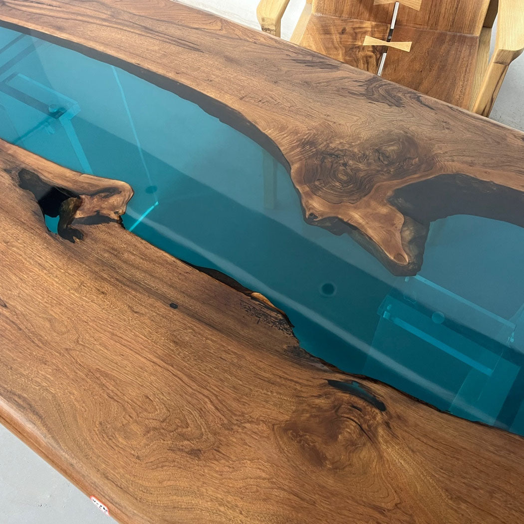 KAZANA Black Walnut Blue Epoxy River Table 82.67"L 33.46"W