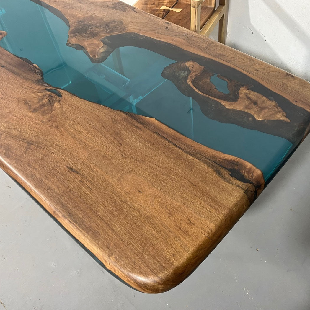 KAZANA Black Walnut Blue Epoxy River Table 82.67"L 33.46"W