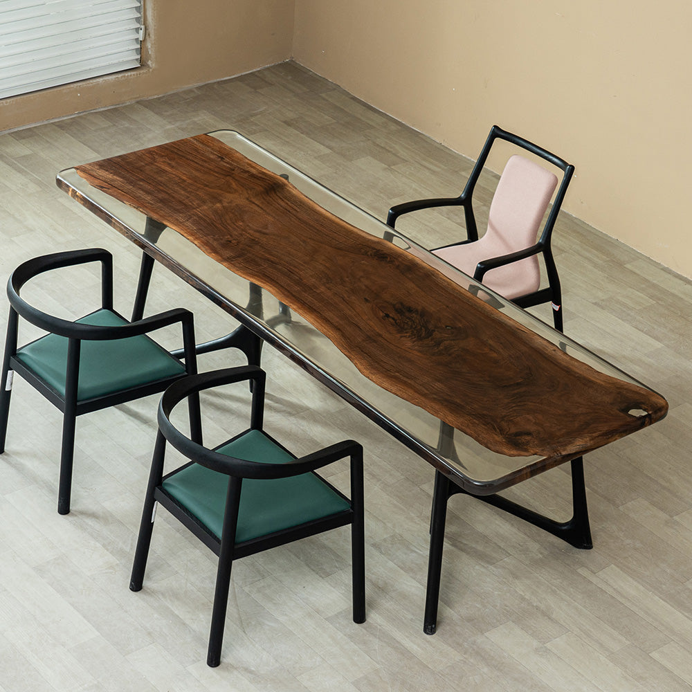 KAZANA Black Walnut Clear Epoxy Live Edge Dining Table