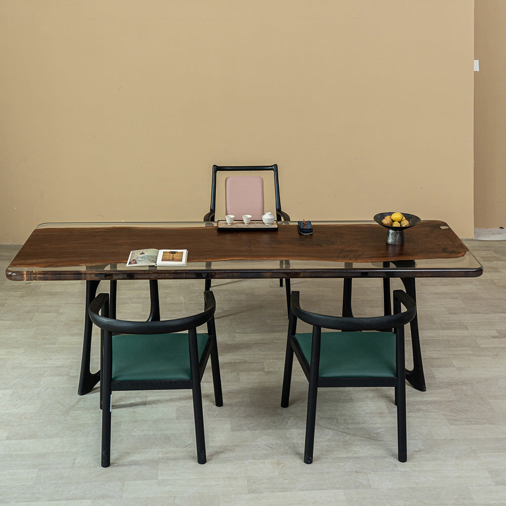 KAZANA Black Walnut Clear Epoxy Live Edge Dining Table