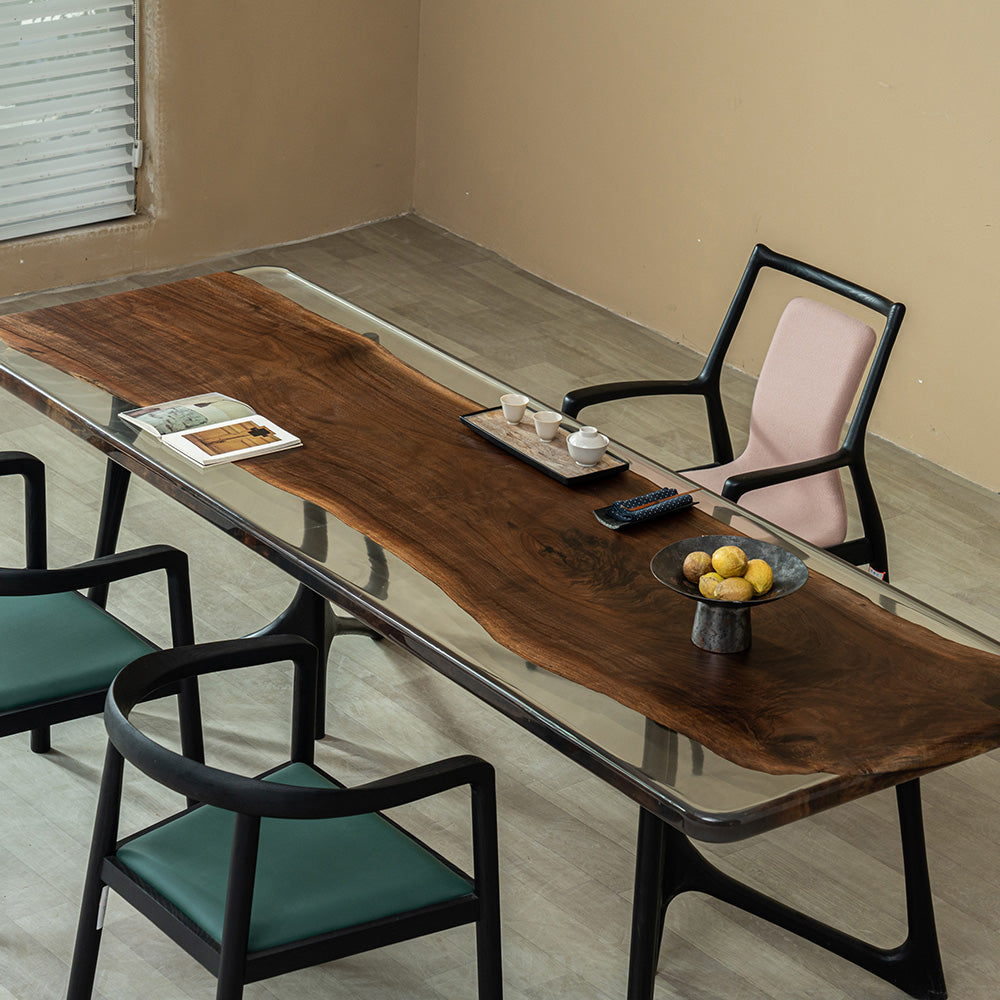 KAZANA Black Walnut Clear Epoxy Live Edge Dining Table