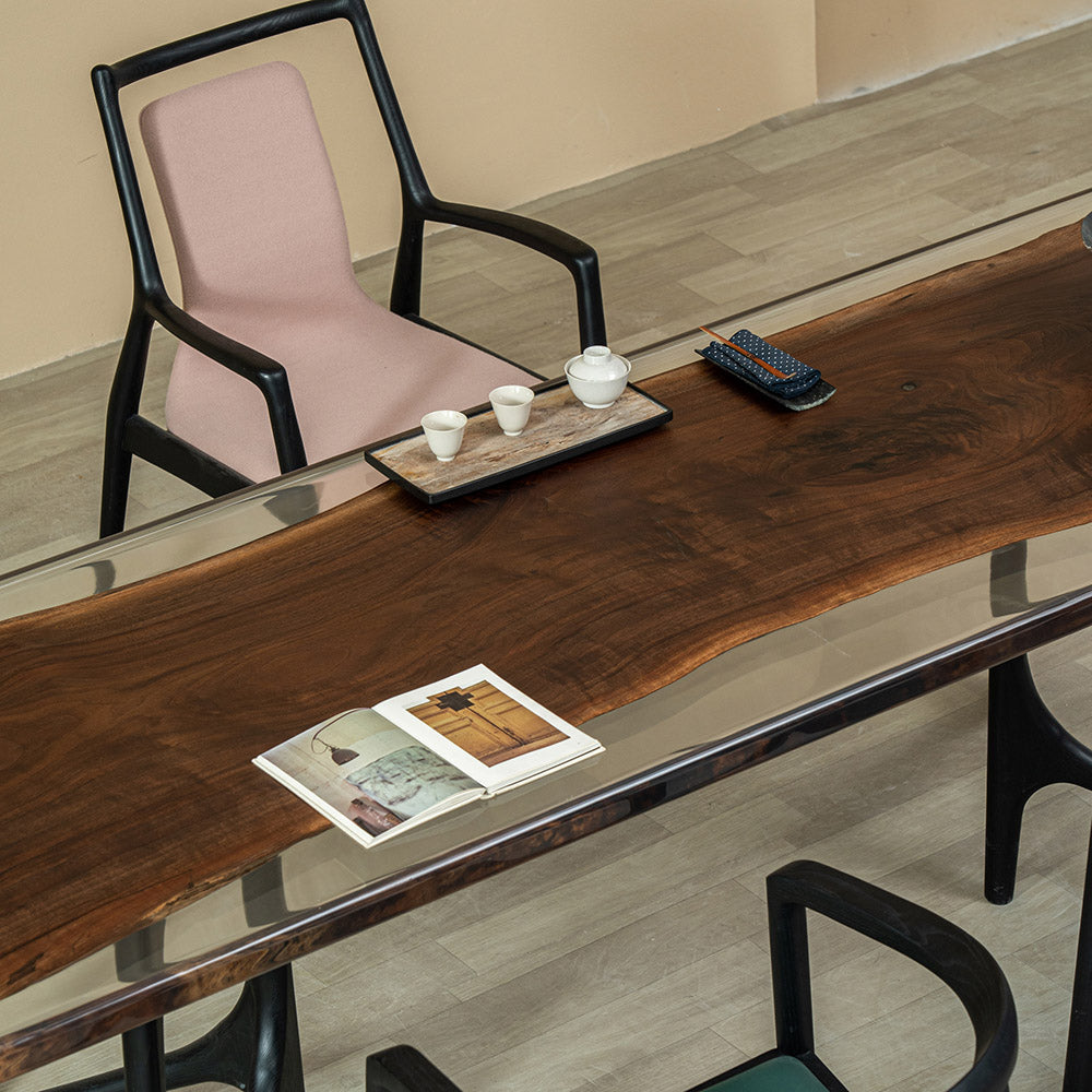 KAZANA Black Walnut Clear Epoxy Live Edge Dining Table