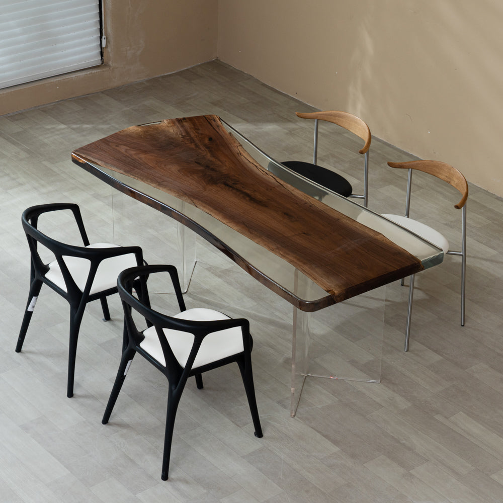 KAZANA Black Walnut Clear Epoxy Resin Dining Table