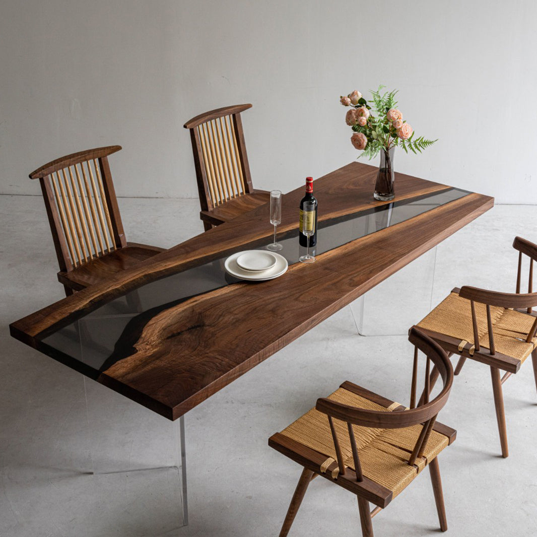 KAZANAHOME Black Walnut Epoxy Resin River Table 31.5"Wx 86.2"L