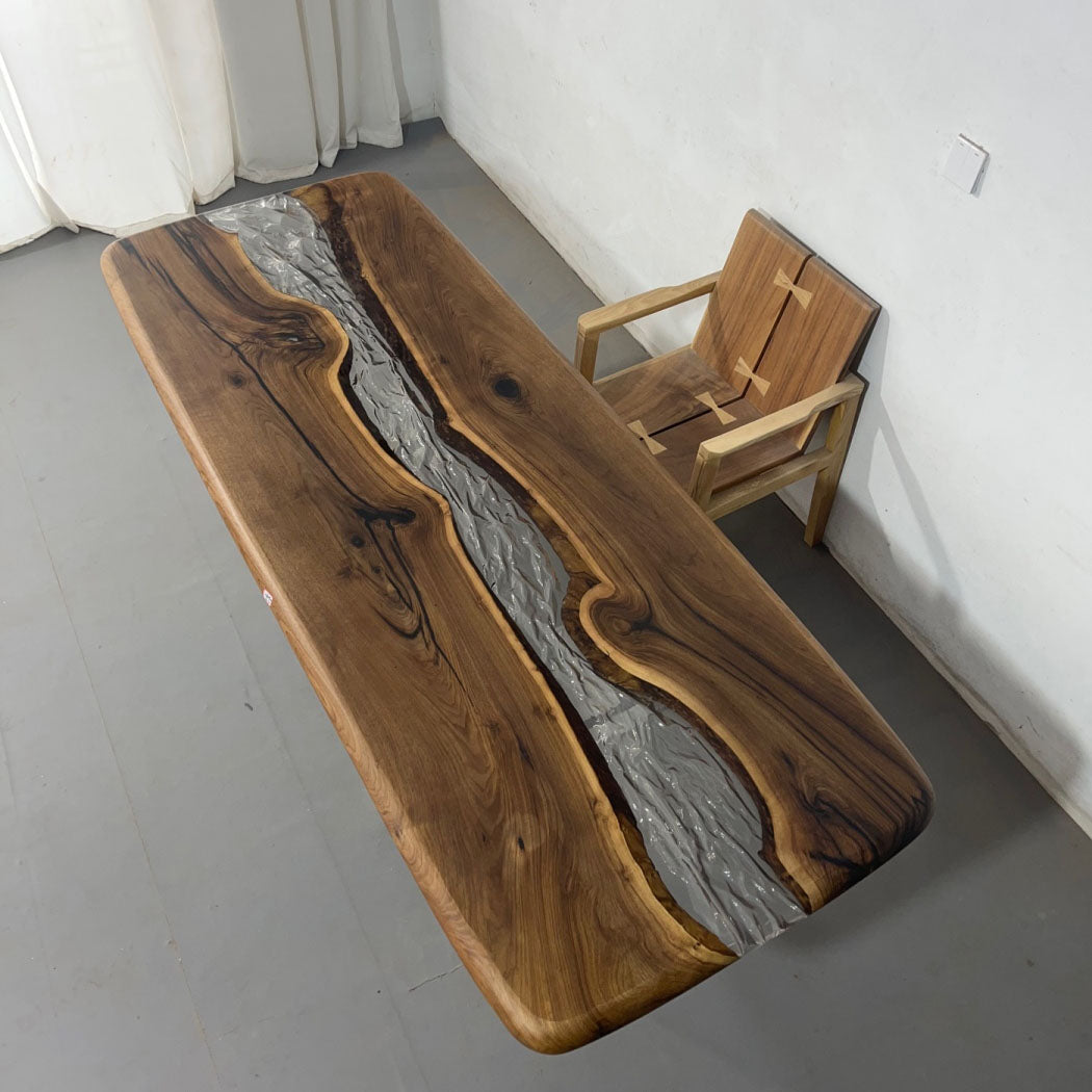 KAZANA Black Walnut Ice-Cracked Epoxy River Table 93.70"L 35.43"W