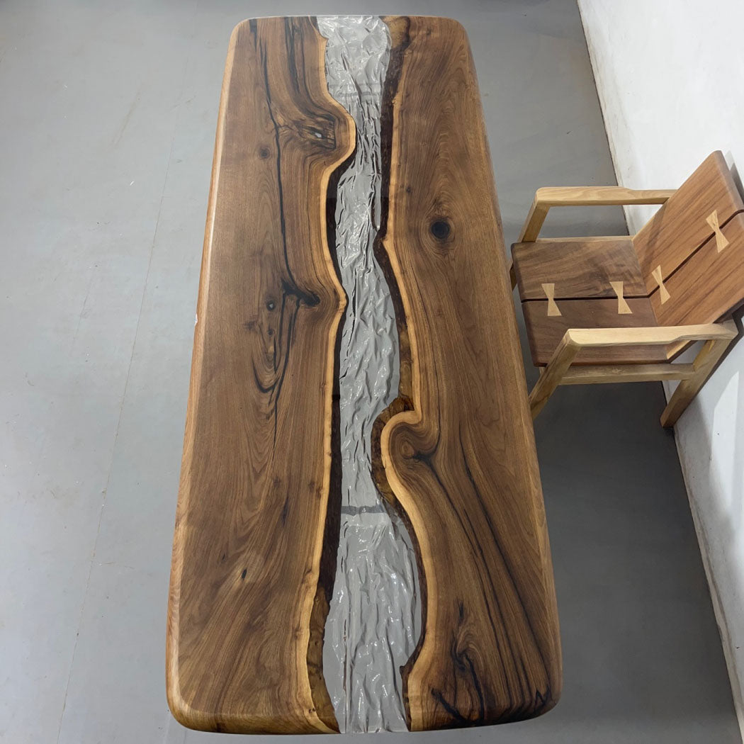 KAZANA Black Walnut Ice-Cracked Epoxy River Table 93.70"L 35.43"W