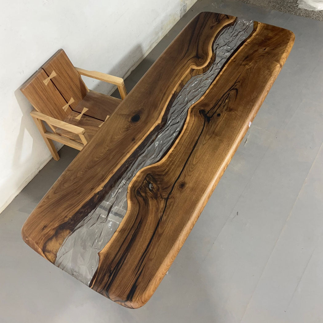 KAZANA Black Walnut Ice-Cracked Epoxy River Table 93.70"L 35.43"W