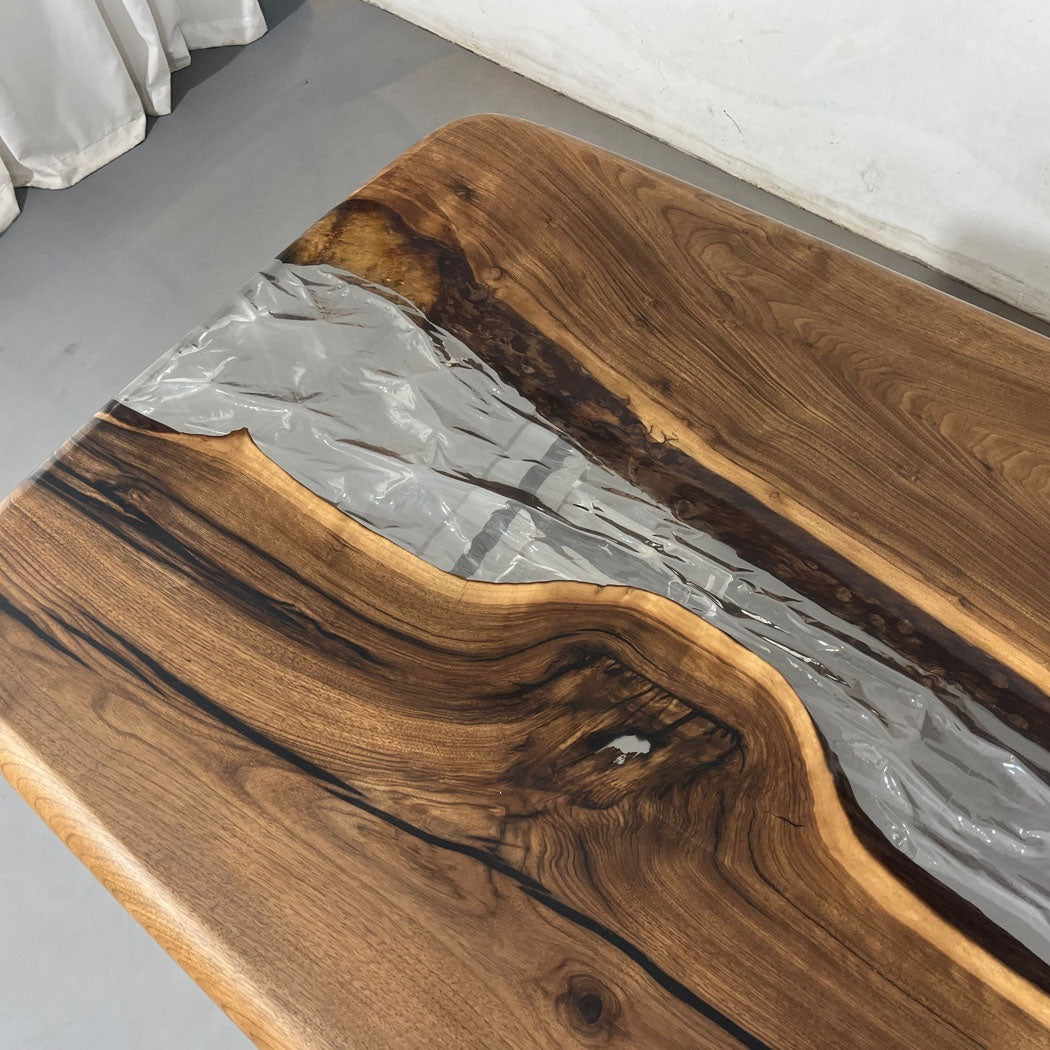 KAZANA Black Walnut Ice-Cracked Epoxy River Table 93.70"L 35.43"W