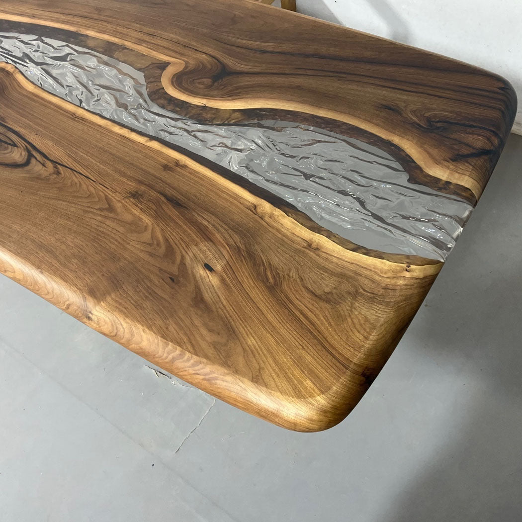 KAZANA Black Walnut Ice-Cracked Epoxy River Table 93.70"L 35.43"W