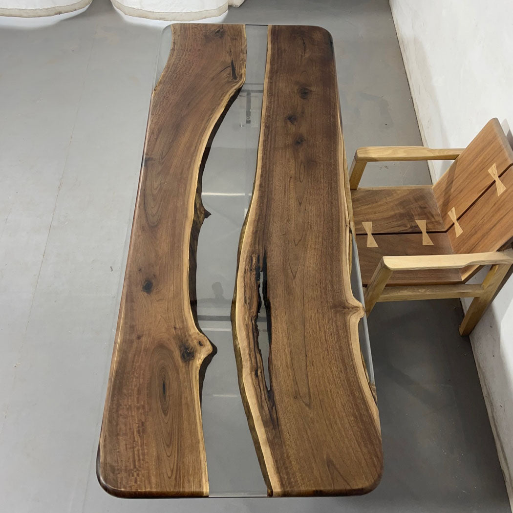 KAZANA Black Walnut Slab Epoxy Table 81.8''Lx31.4''W