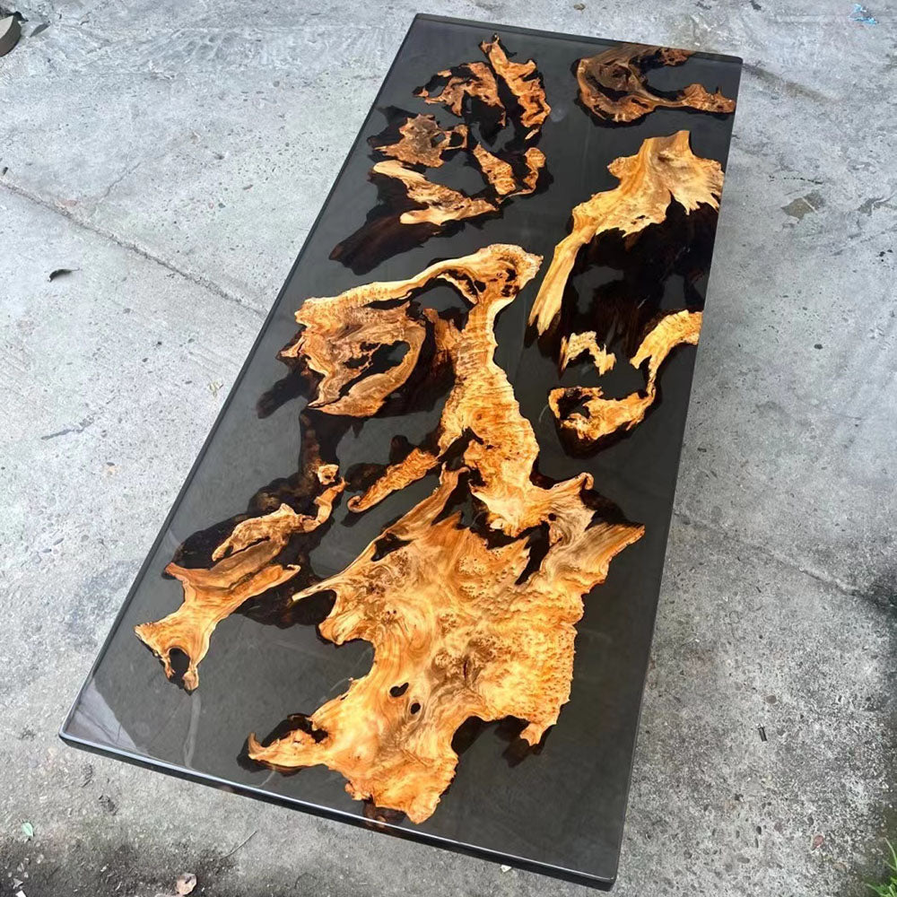 Cunninghamia Wood Black Transparent Epoxy Table - KAZANAHOME