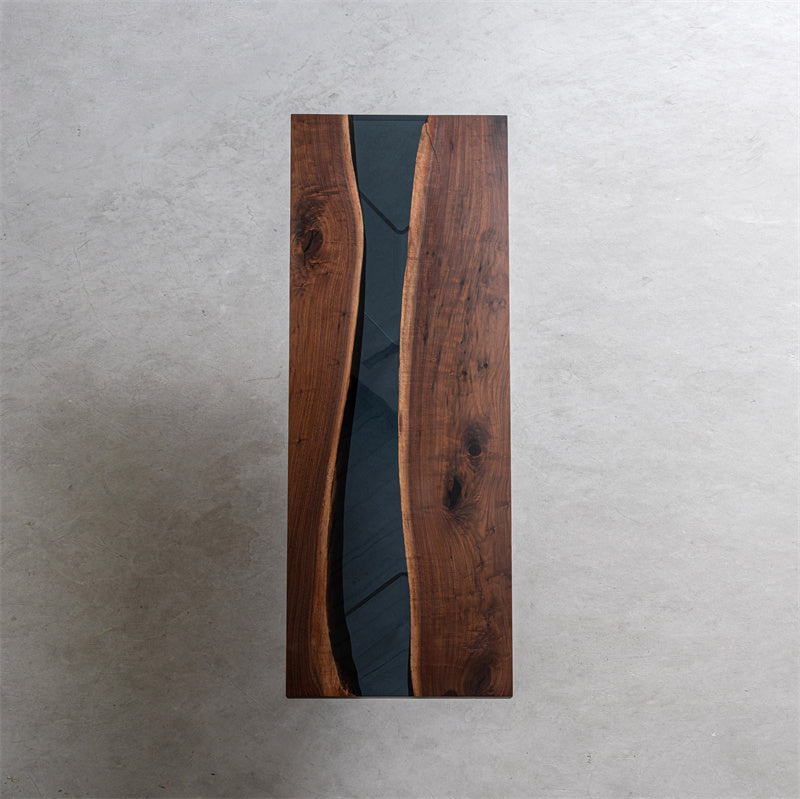 KAZANA Dark Blue Epoxy Resin River Table Black Walnut 31.5"W 91.3"L