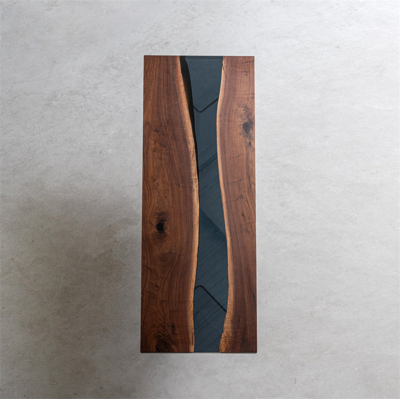 KAZANA Dark Blue Epoxy Resin River Table Black Walnut 31.5"W 91.3"L