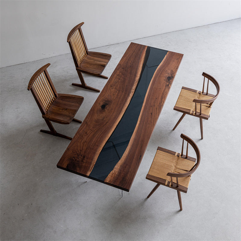 KAZANA Dark Blue Epoxy Resin River Table Black Walnut 31.5"W 91.3"L