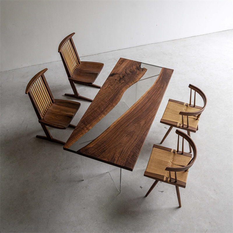 KAZANA Epoxy Handmade River Table with Black Walnut 31.5"W 70.9"L