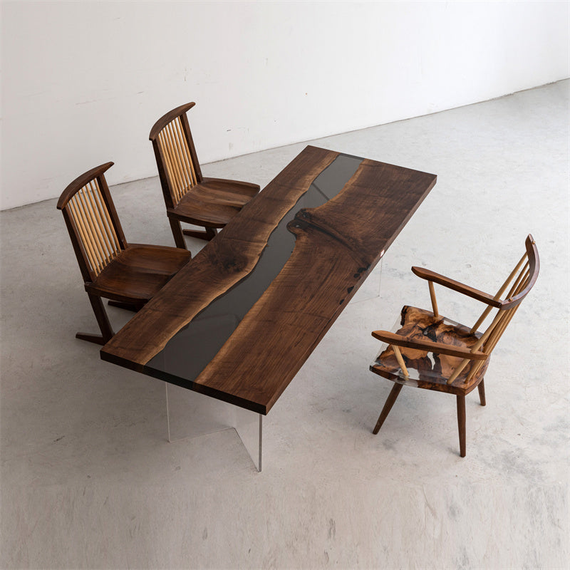 Handmade Epoxy River Table with Black Walnut - Kazanahome