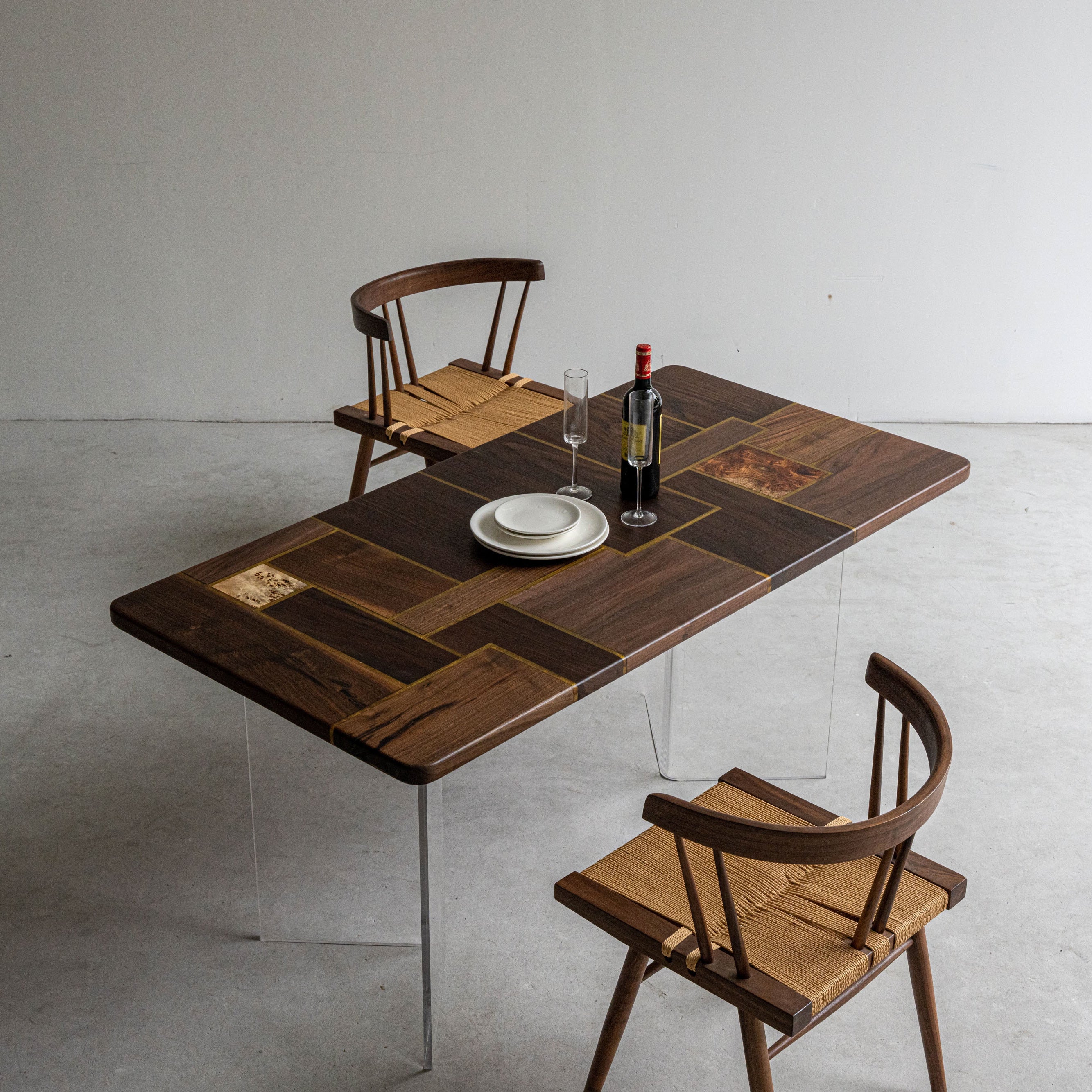 KAZANA Geometricpattern Black Walnut Epoxy Resin Table Handmade 30.7"W 60.8"L