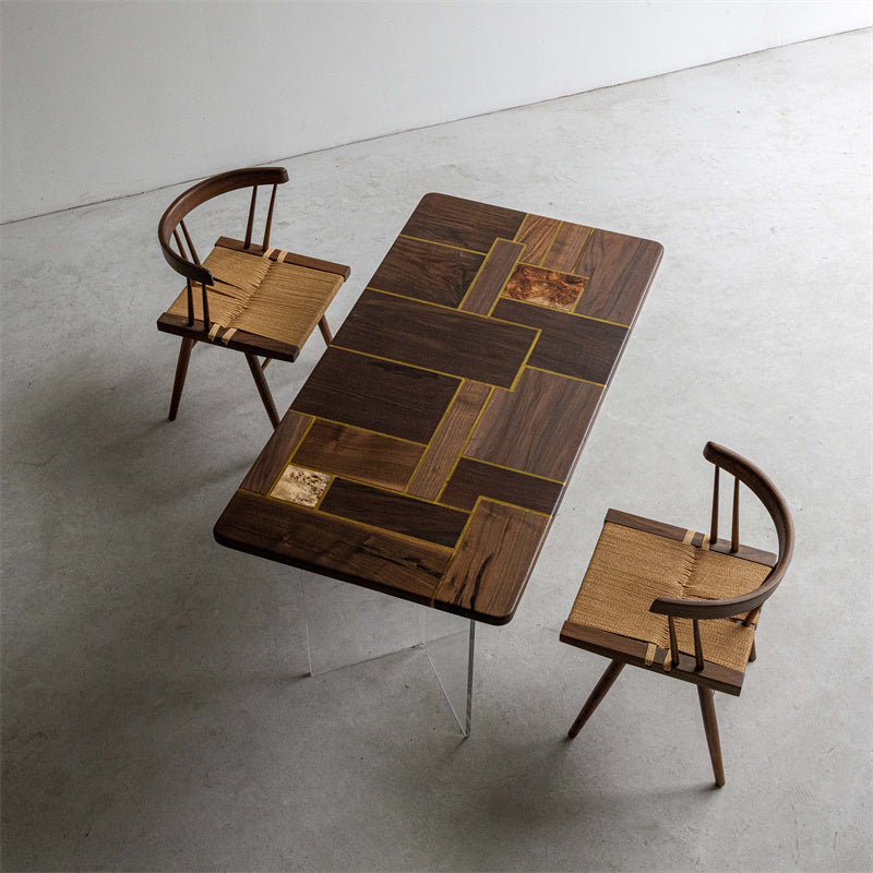 KAZANA Geometricpattern Black Walnut Epoxy Resin Table Handmade 30.7"W 60.8"L