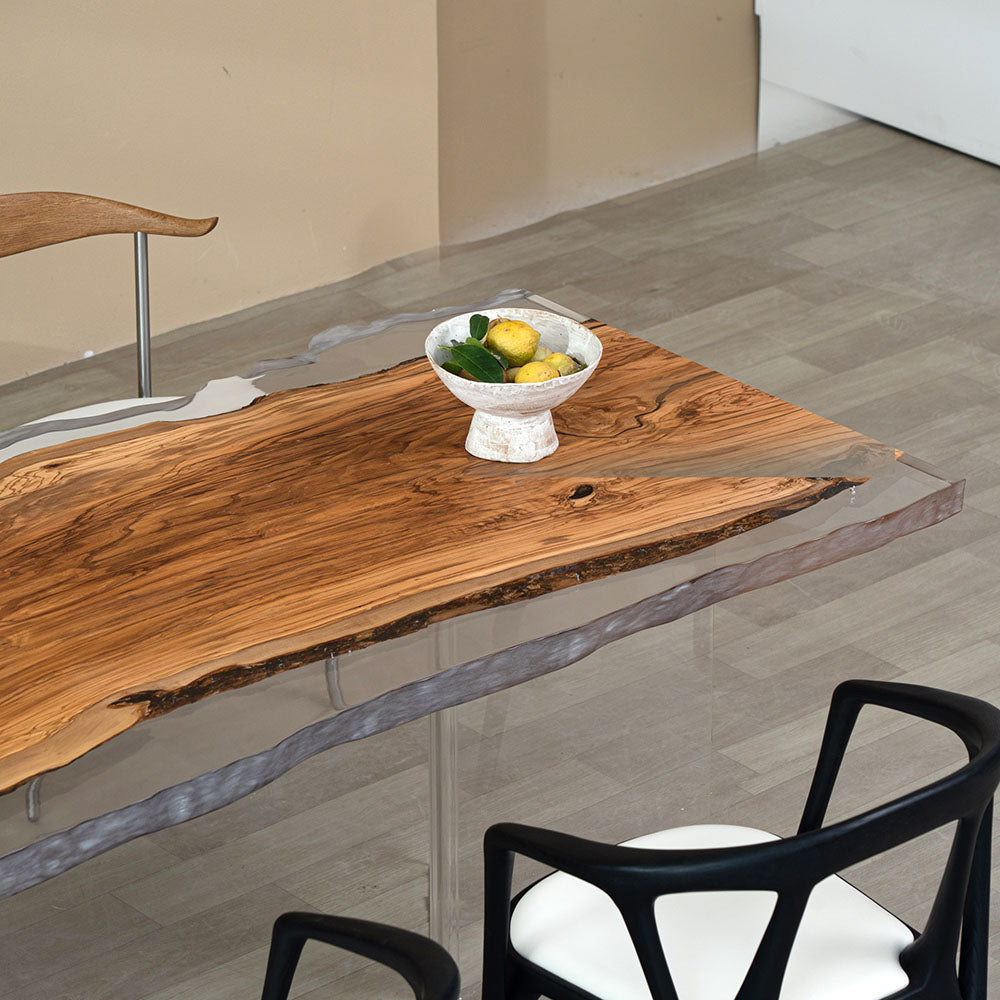 KAZANA Handmade Olive Wood Epoxy Live Edge Dining Table