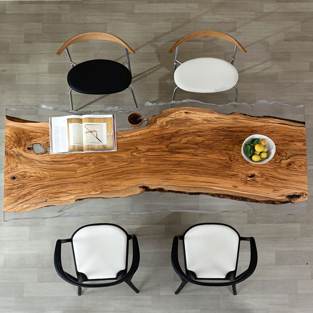 KAZANA Handmade Olive Wood Epoxy Live Edge Dining Table