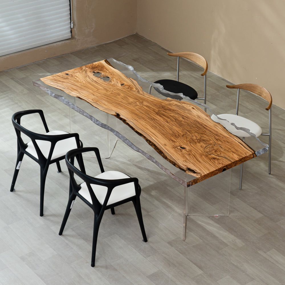 KAZANA Handmade Olive Wood Epoxy Live Edge Dining Table