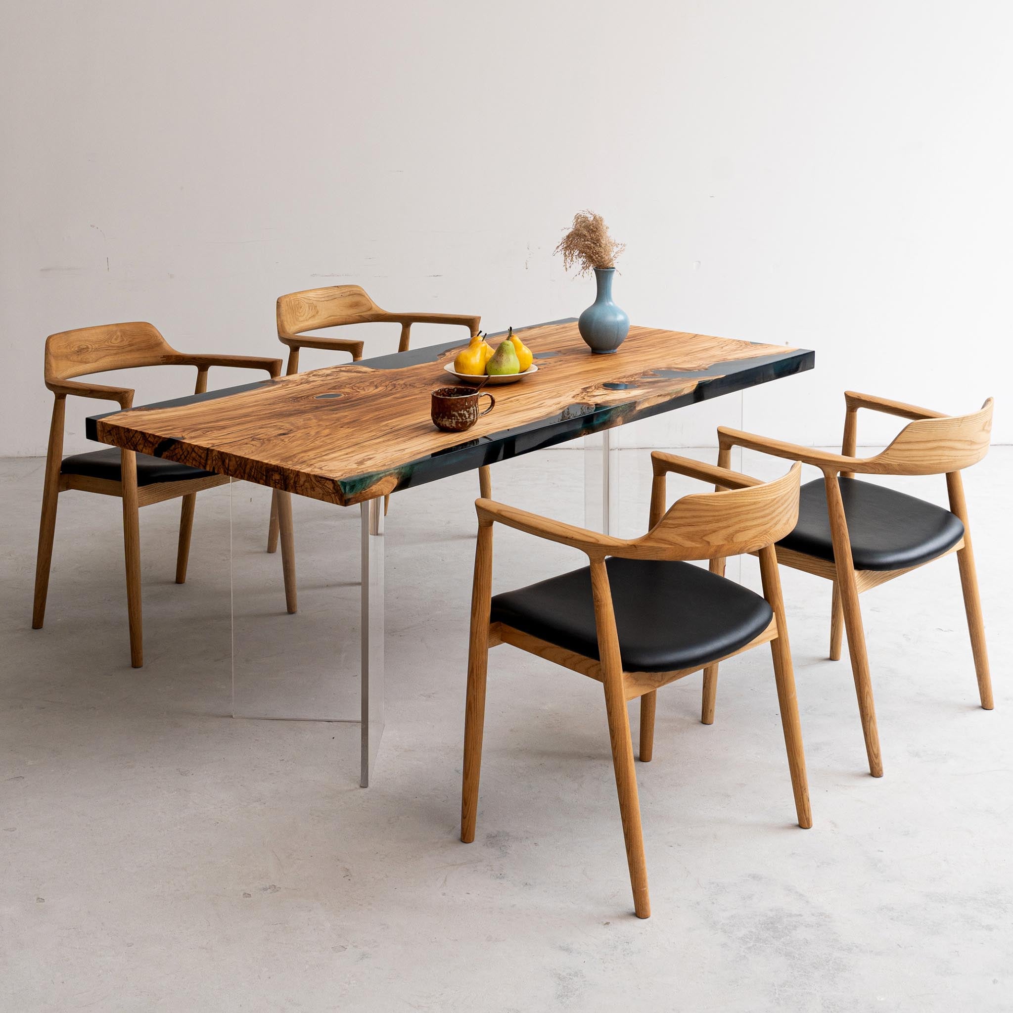 KAZANA Handmade Olive Wood Epoxy Live Edge Table