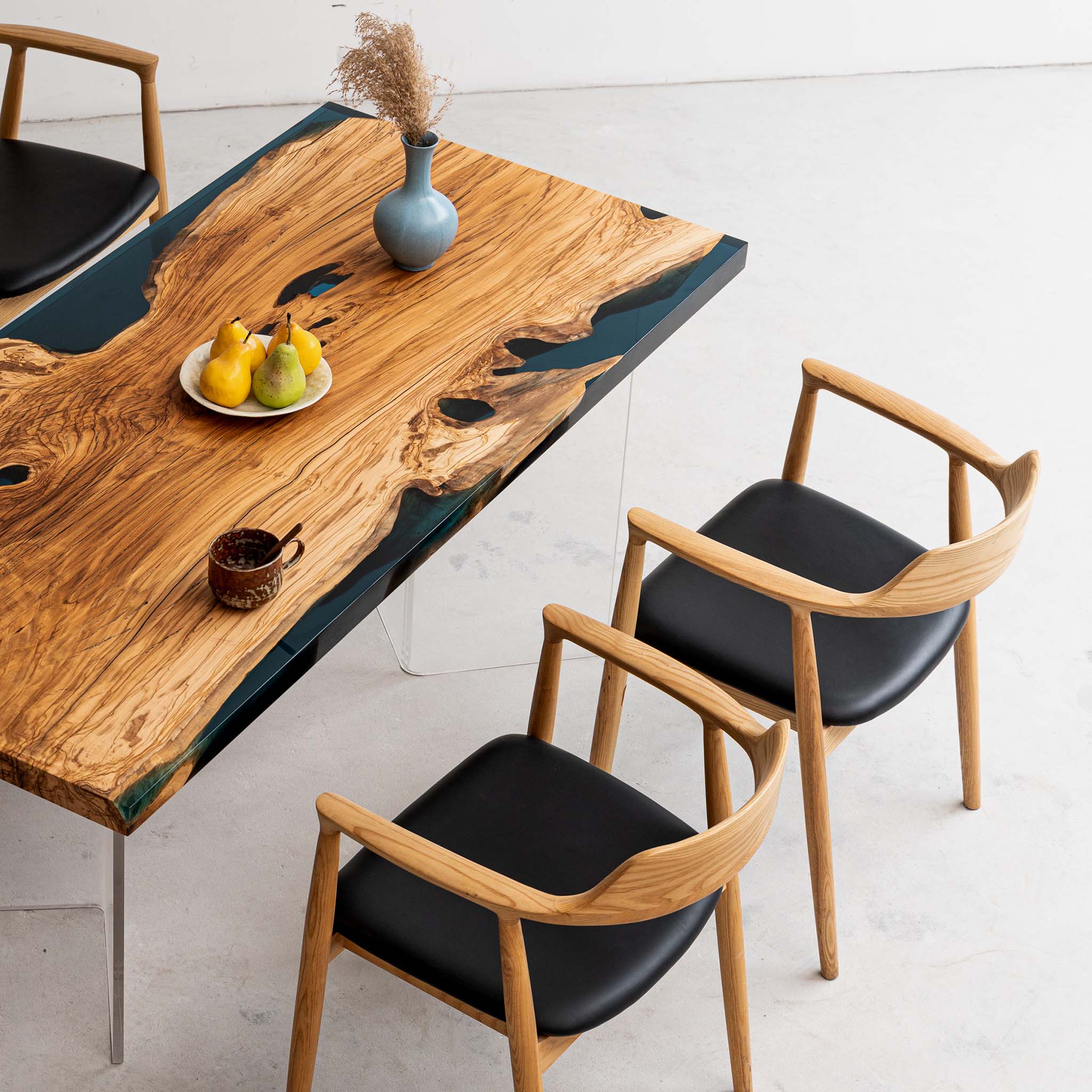 KAZANA Handmade Olive Wood Epoxy Live Edge Table
