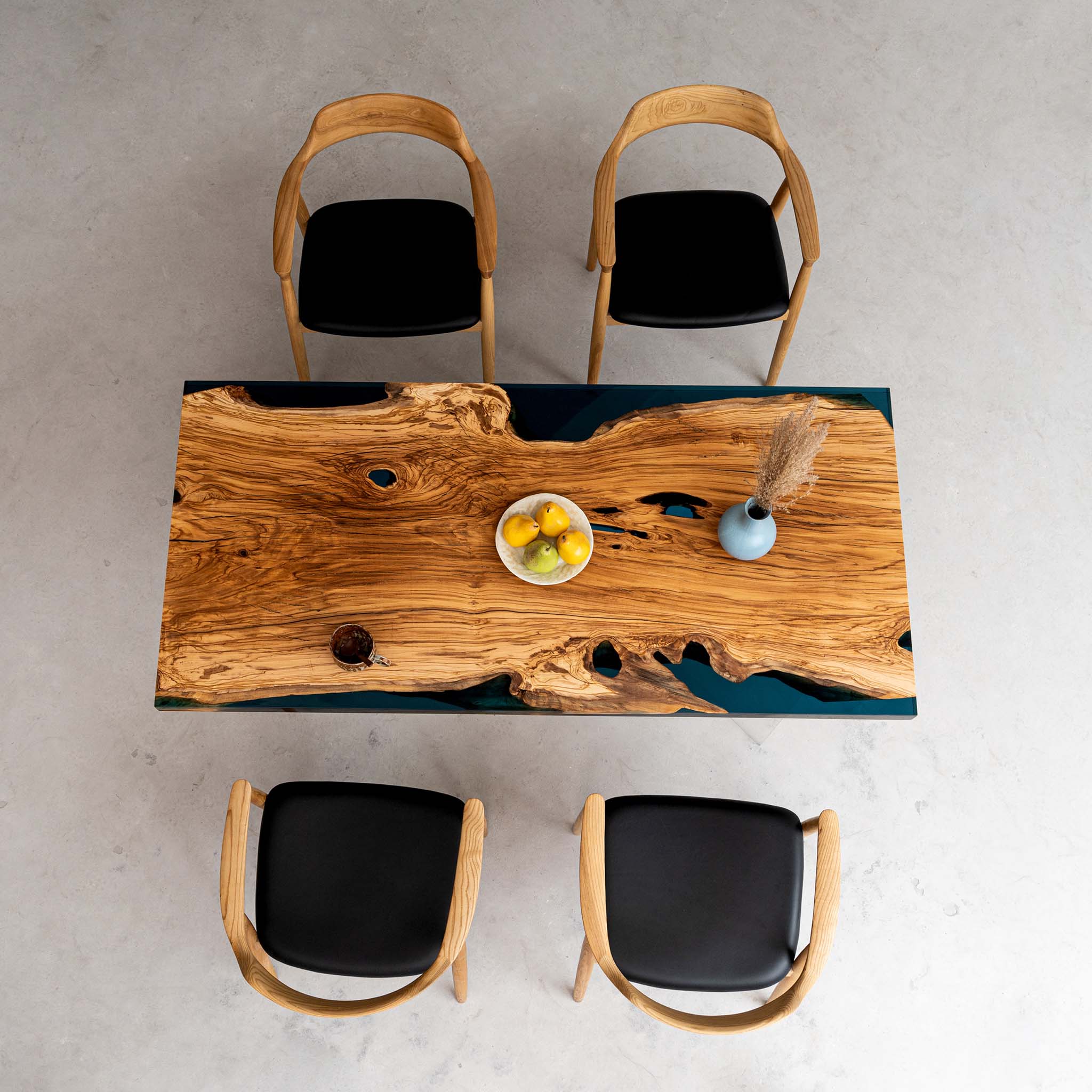 KAZANA Handmade Olive Wood Epoxy Live Edge Table